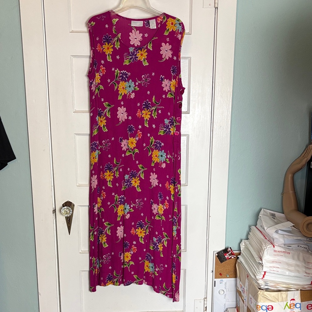 Cabernet Sleeveless Floral Nightgown in Magenta Size XL